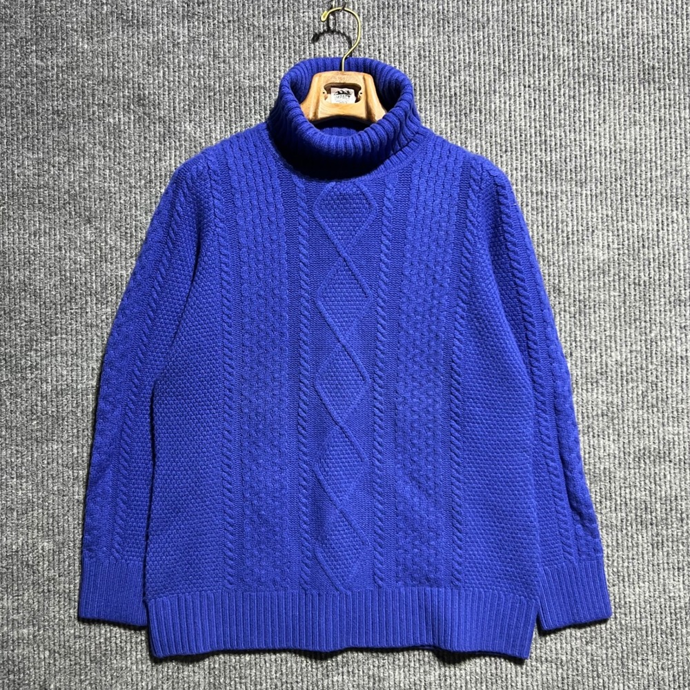 LL‎ Bean Turtleneck Sweater Womens XL Blue Cable Knit Merino Wool Casual NWT